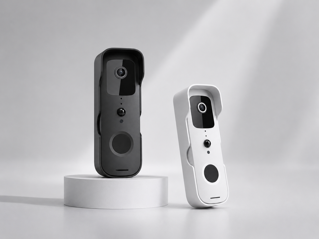 Step-by-step installation of a wireless video doorbell with bracket and screws — no wiring required