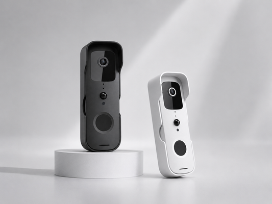 Step-by-step installation of a wireless video doorbell with bracket and screws — no wiring required